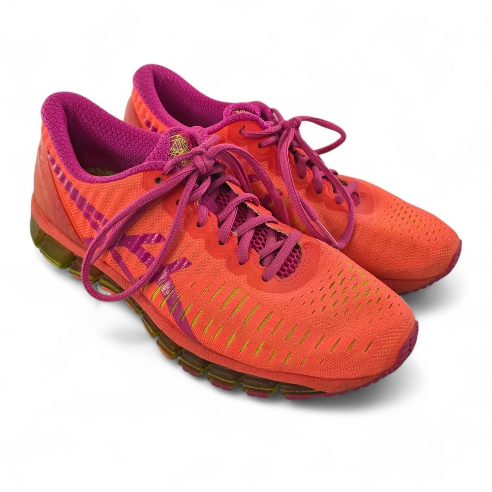 ASICS Gel Quantum 360 Pink Orange Running Shoes Women 8 Athletic Gym Workout
